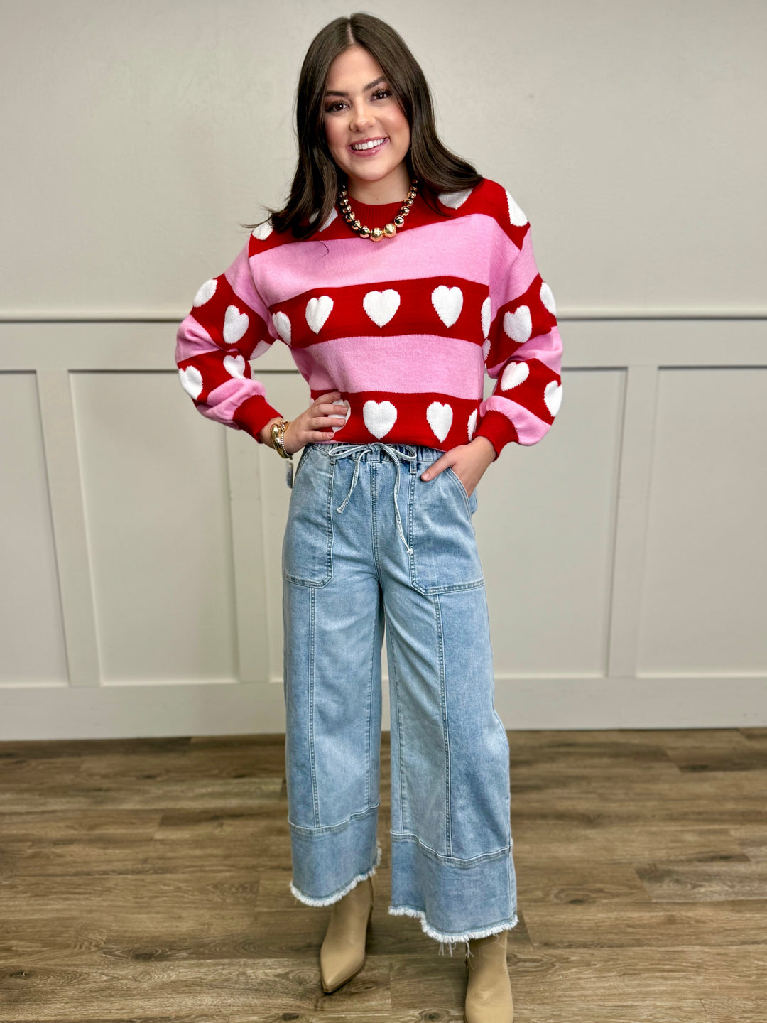 Easy Love Pink Heart Sweater