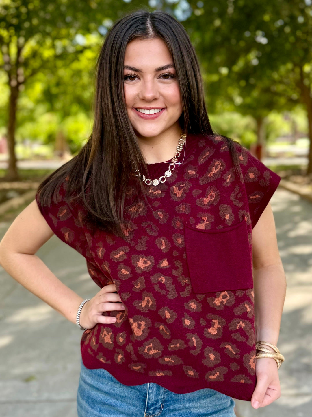 Wild Maroon Leopard Sweater Vest