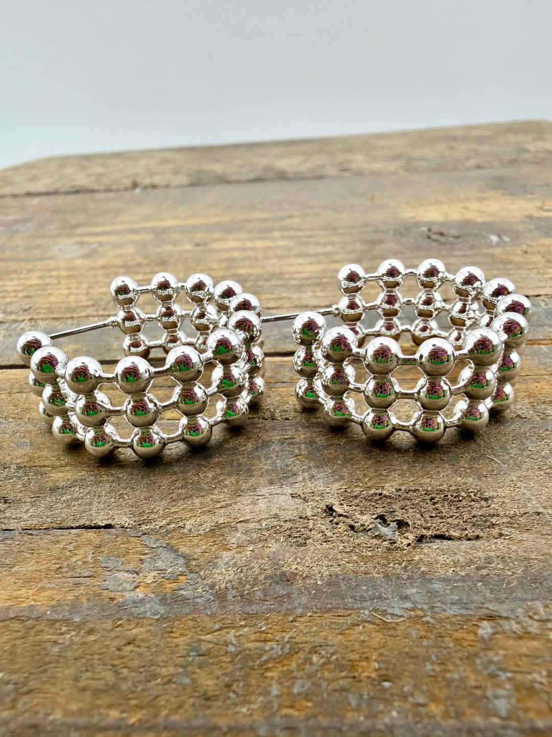 Dina Triple Beaded Silver Hoops