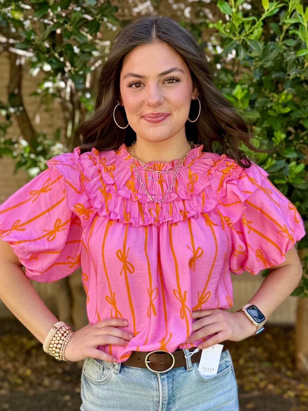 Sunset Bows Ruffled Blouse