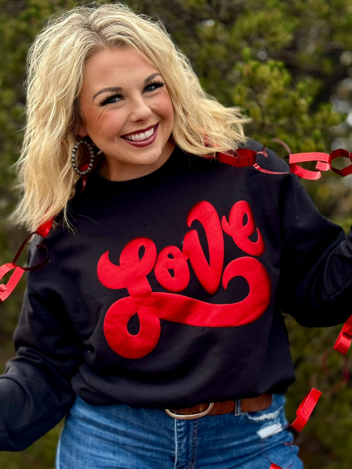 Love in Metallic Red Puff Sweatshirt by Texas True Threads