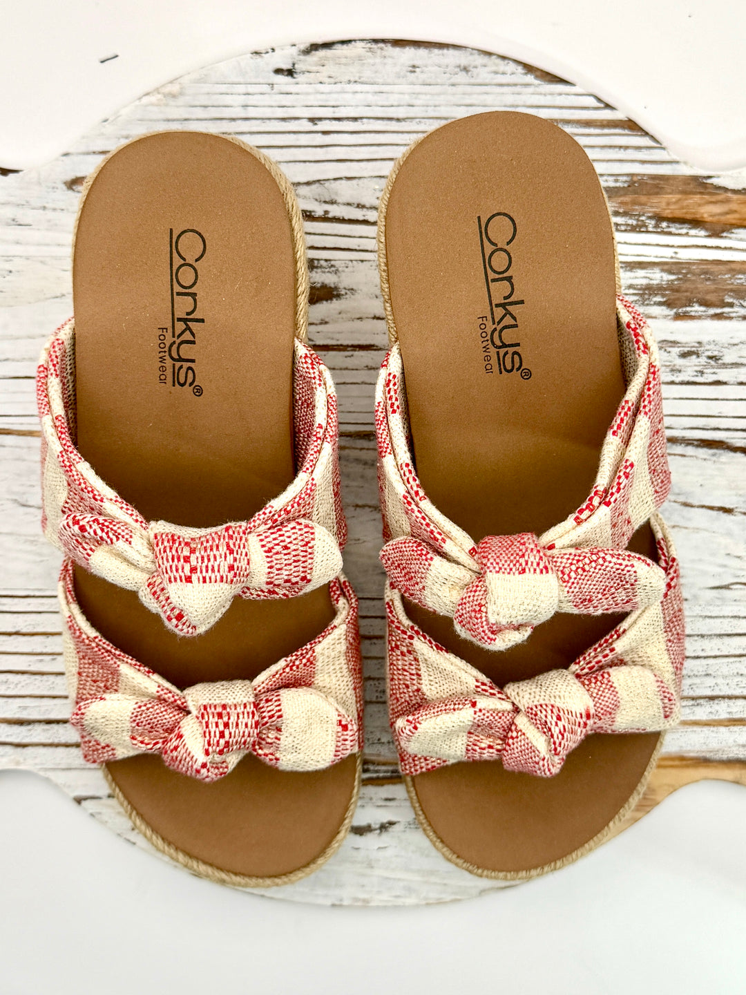 Tie The Knot Red Striped Wedge Sandal by Corkys
