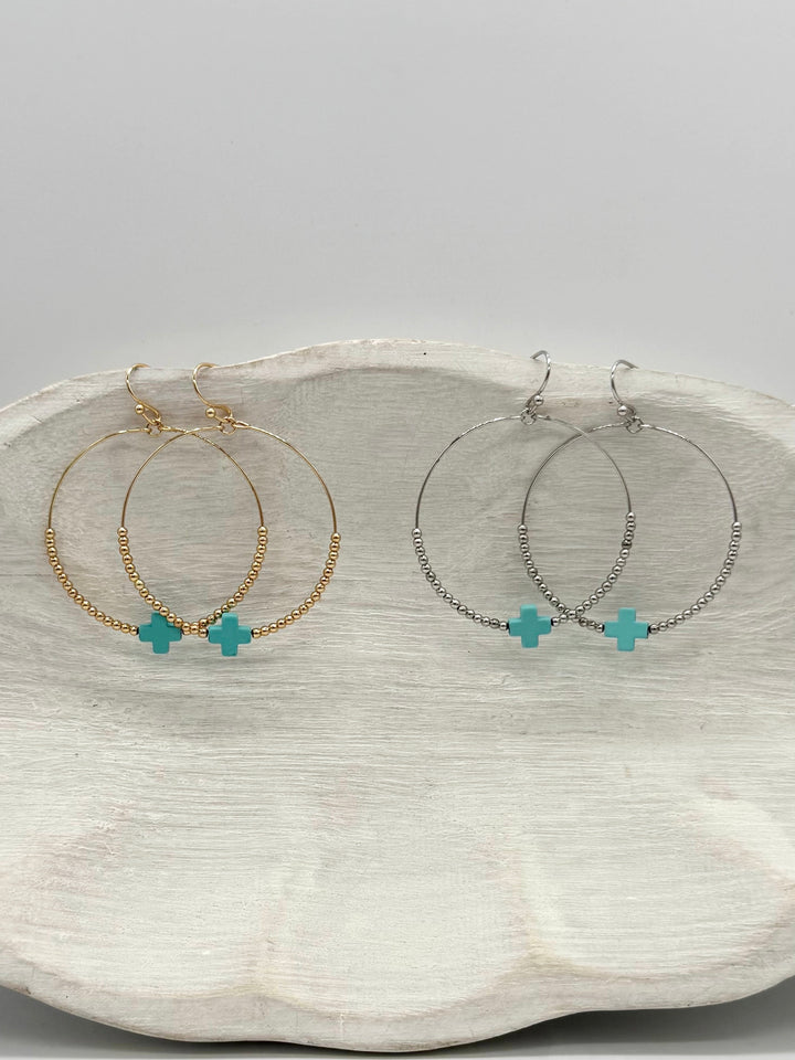 Grant Turquoise Cross Hoop Earrings