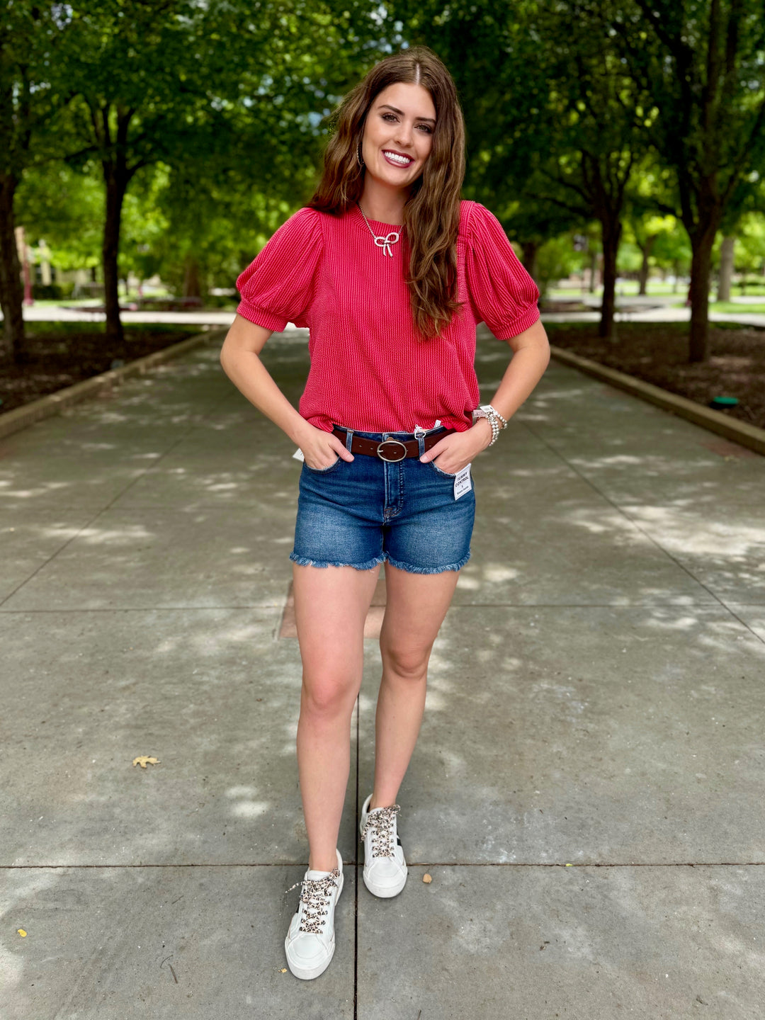 Easy Breezy Red Ribbed Puff Sleeve Top