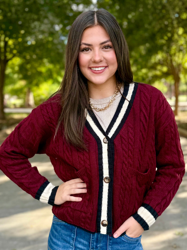 Maroon Mornings V-Neck Cardigan