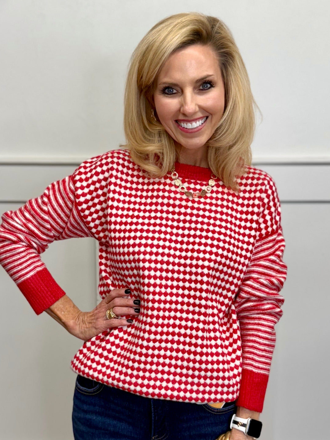 Cozy Checkered Red Sweater