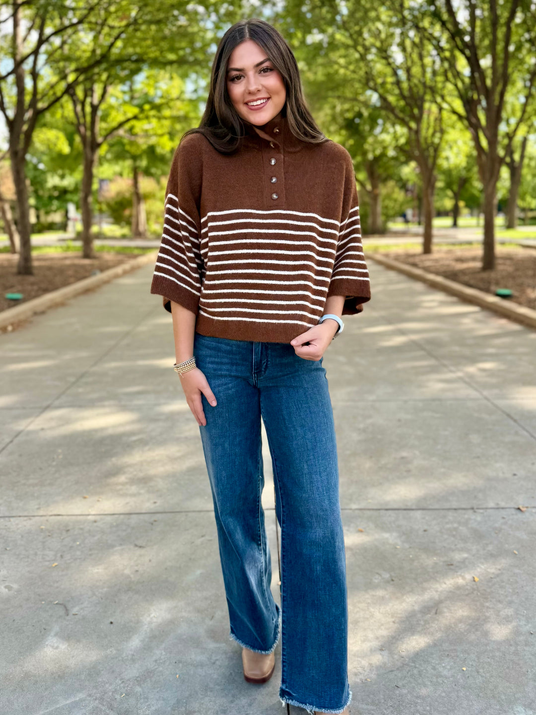 A Little Something Brown 3/4 Sleeve Sweater