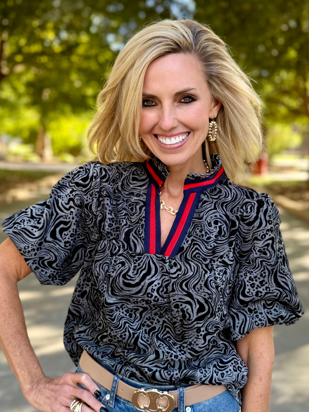 Wild Print Grey Blouse