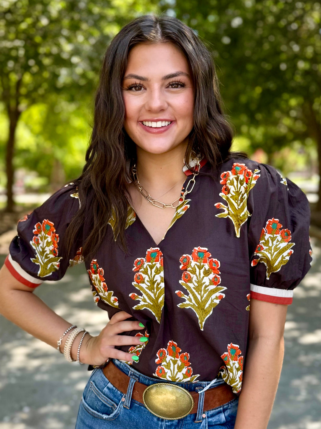 Rustic Petals V-Neck Top by THML