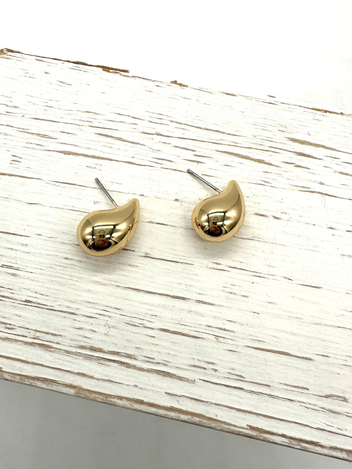 Icon Mini Puffed Teardrop Gold Stud Earrings