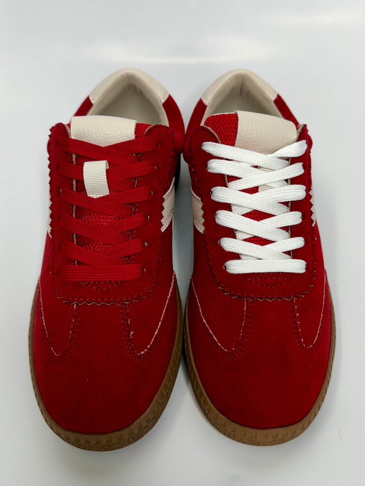 Spoiler Alert Red Faux Suede Sneaker by Corky's