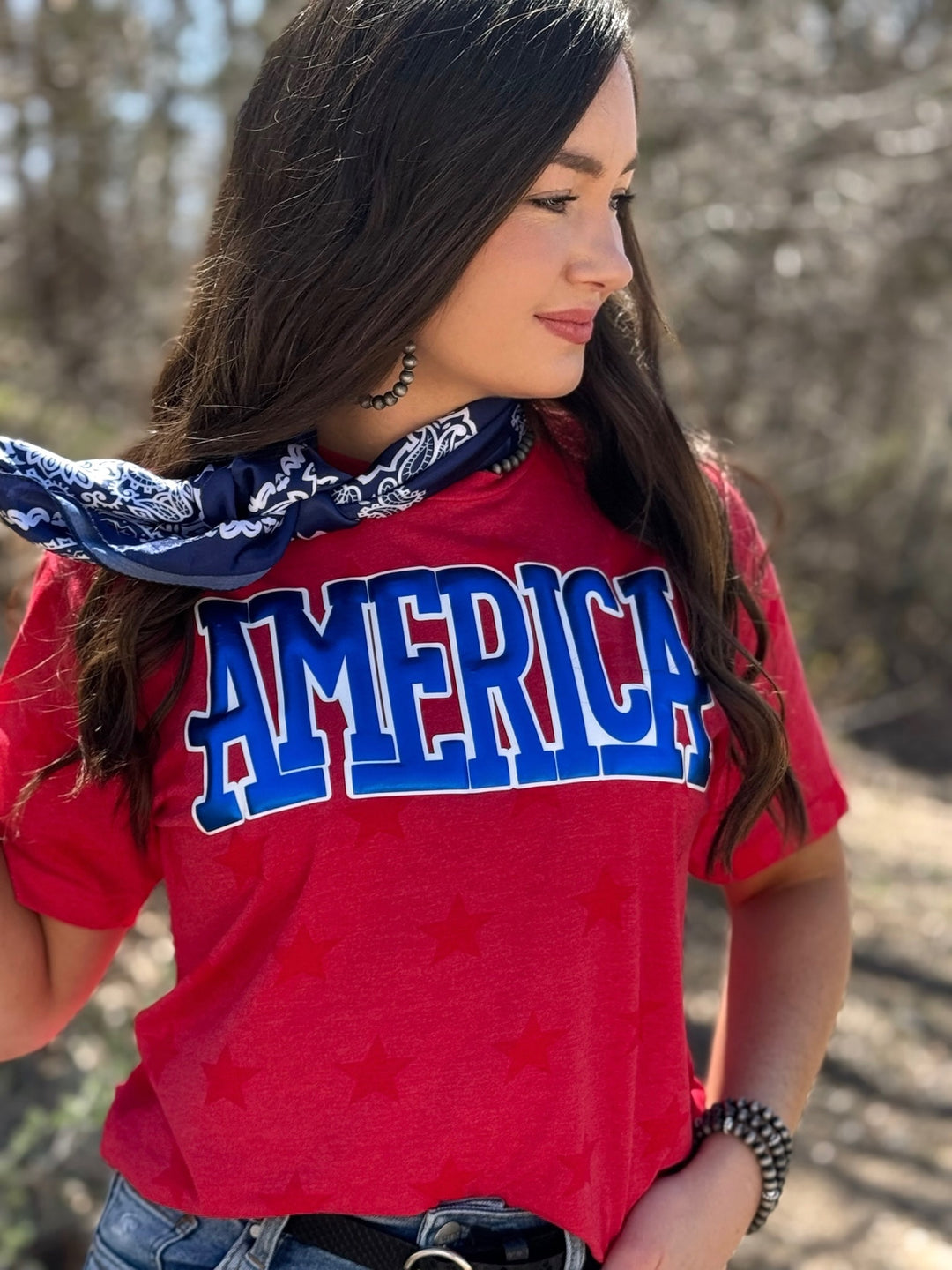 America in Blue Metallic Puff Tee by Texas True Threads