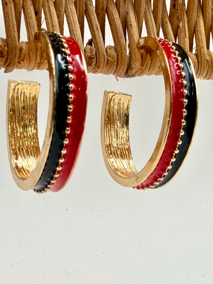Double Take Red & Black Hoop Earrings