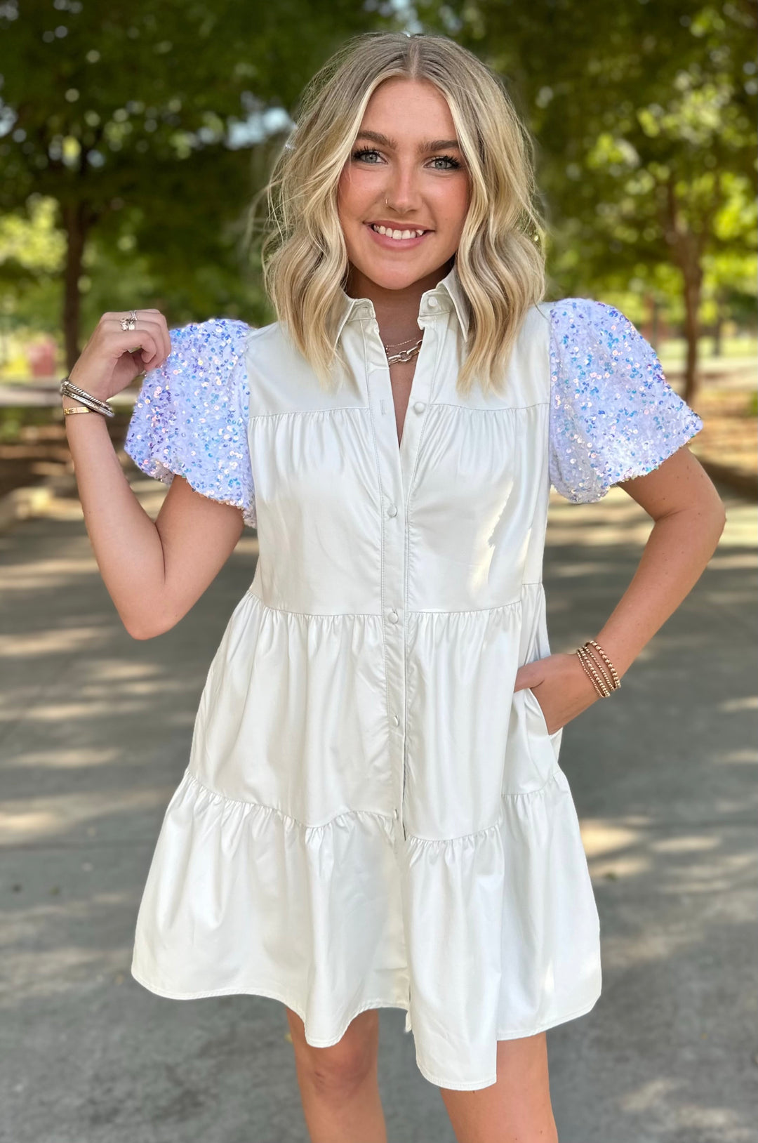 Get Ready Cream Sequin Dress