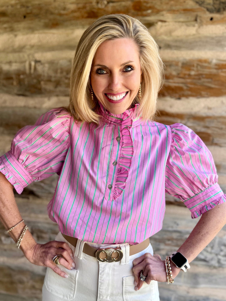 Spring Stroll Pink Striped Blouse