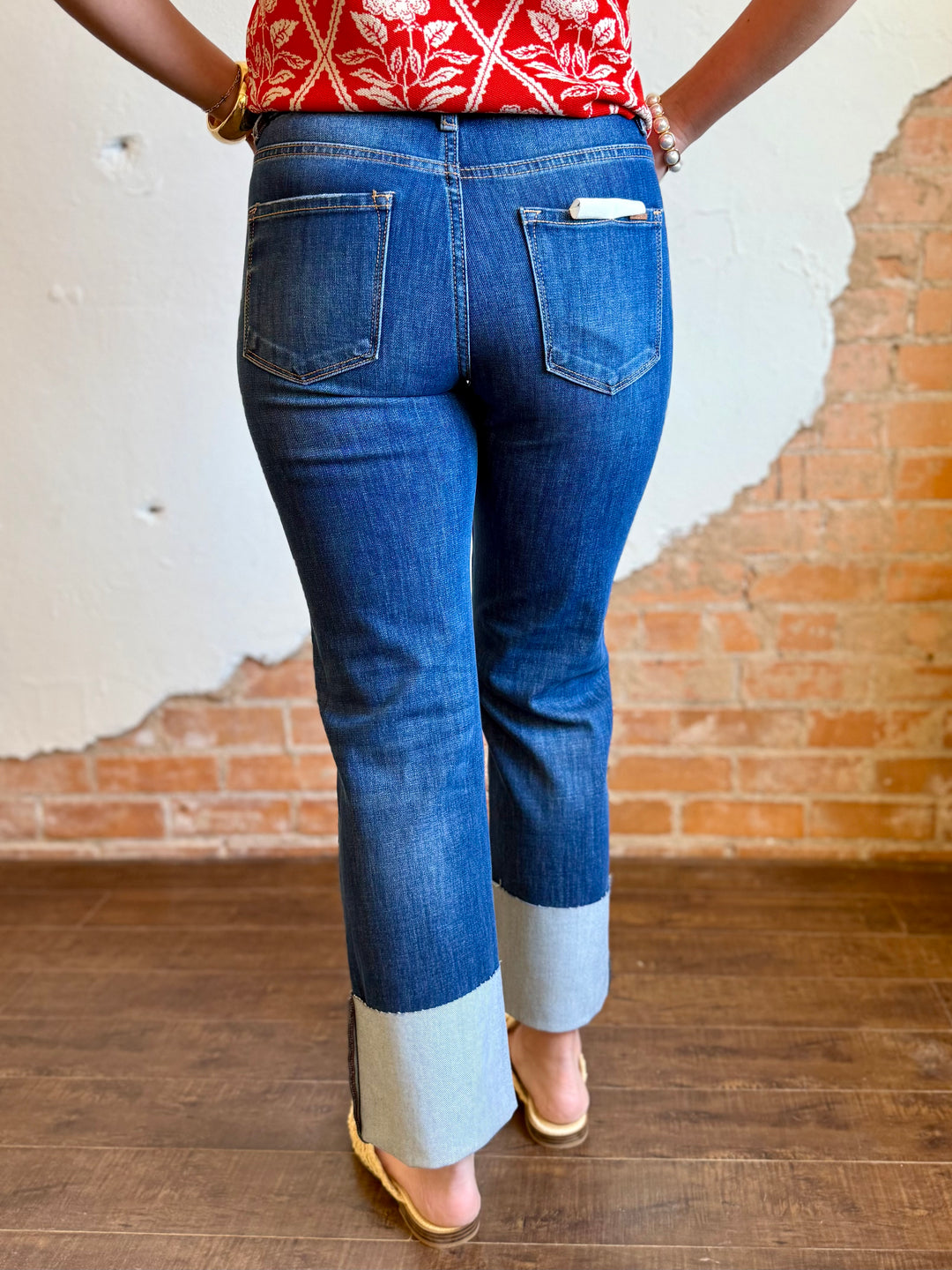 Melissa High Rise Tummy Control Ankle Straight Cuff Jean by Risen