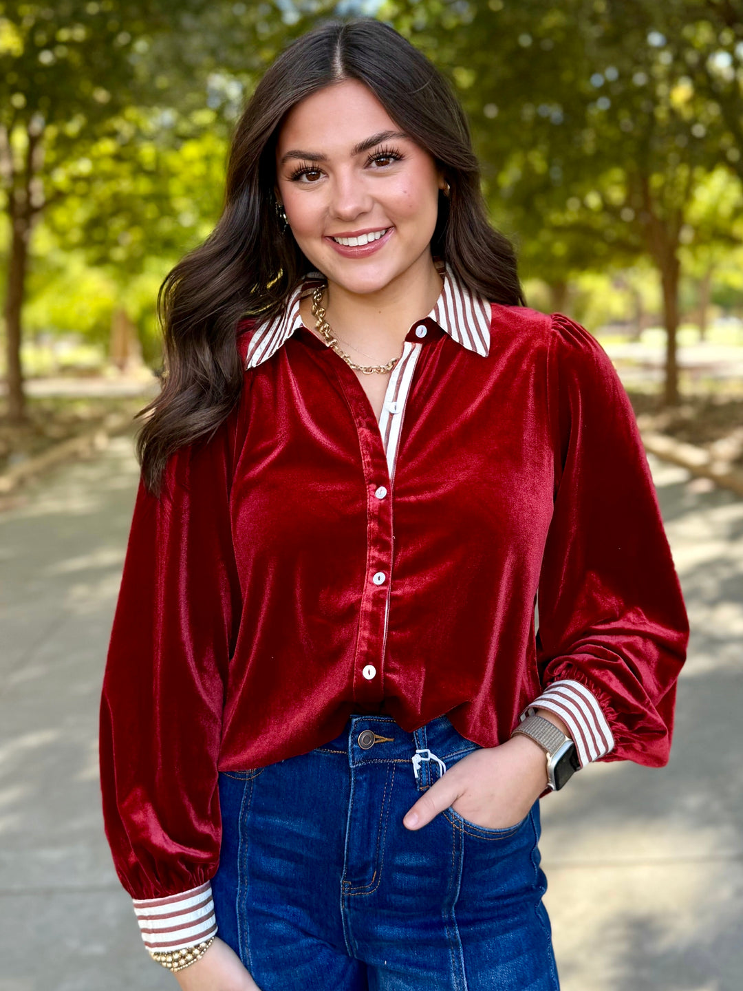 Cranberry Chic Velvet Blouse