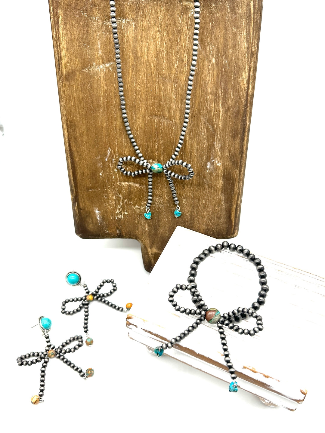 Faux Navajo Pearl Bow Earrings