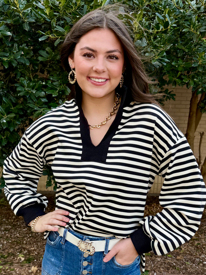 Stripes & Smiles Black Striped Top