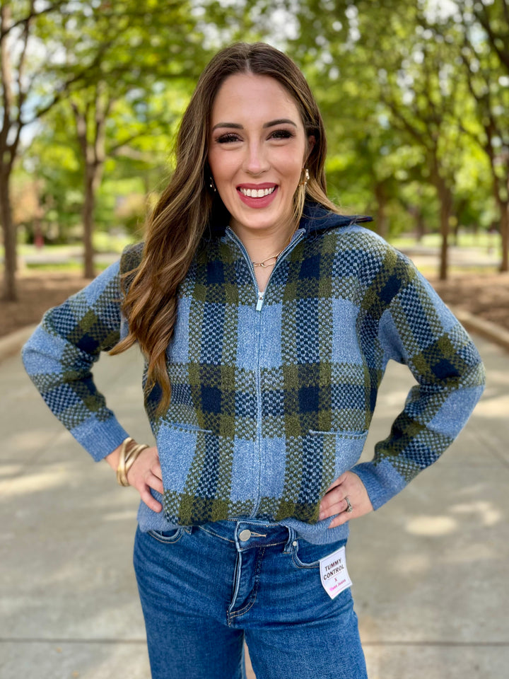 Blue Ridge Check Zip Up Sweater