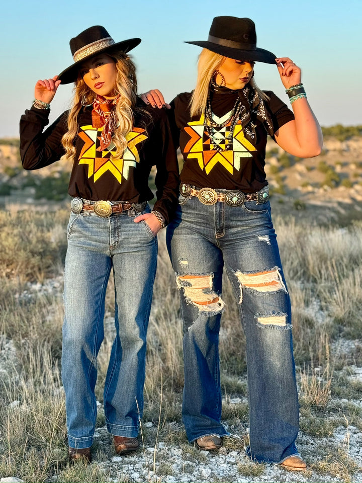 Quilted Aztec in Multicolor Ink Long Sleeve Tee by Texas True Threads