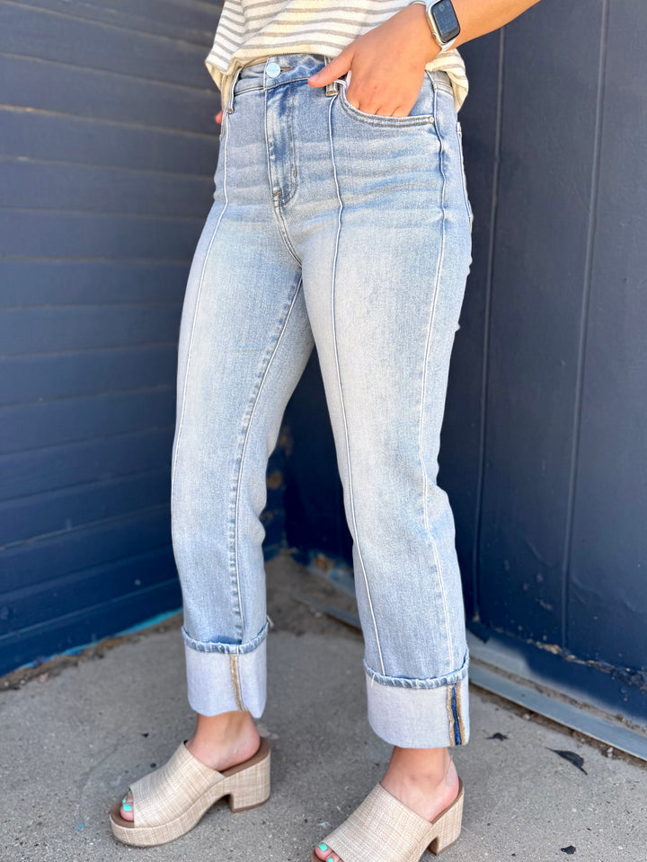 Annie High Rise Cuffed Ankle Straight Jeans by Risen