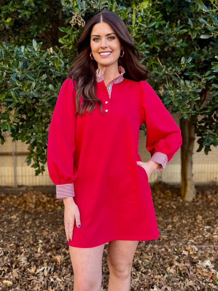 Pop of Stripes Ruffle Collared Dress