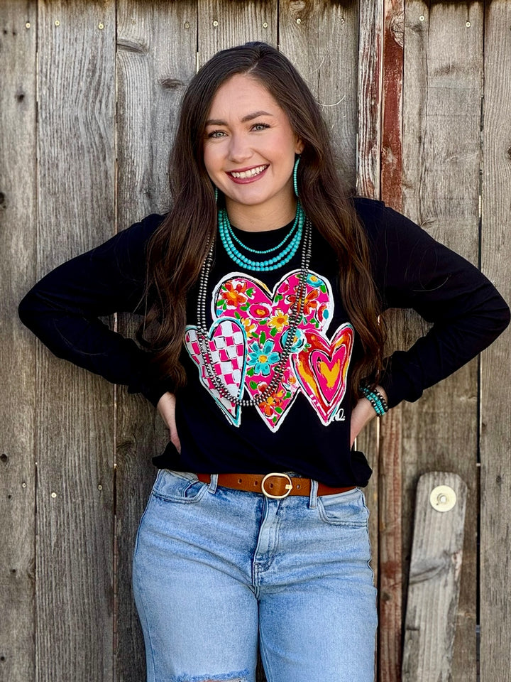 Callie Ann Stelter Trio of Hearts Long Sleeve Tee by Texas True Threads