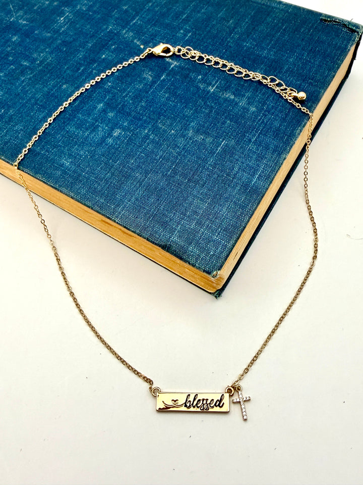 Blessed Gold Bar Necklace