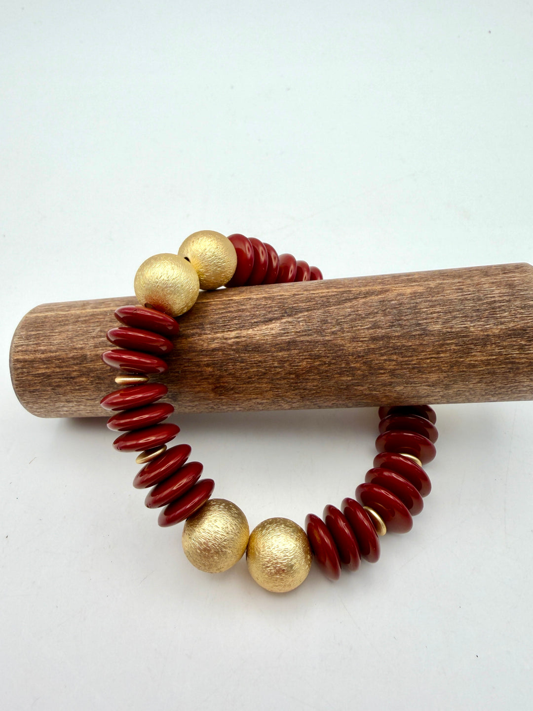 Maroon & Gold Beaded Bracelet