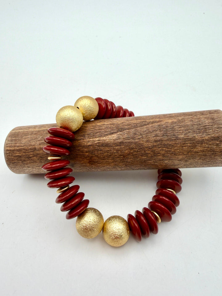 Maroon & Gold Beaded Bracelet