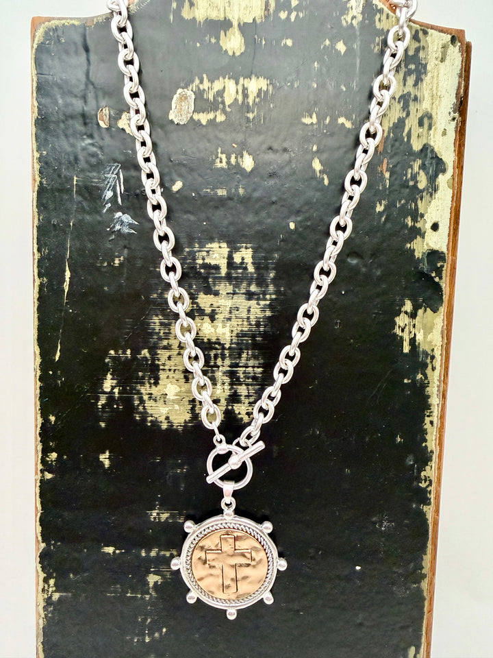 Two Tone Coin Pendant Necklace