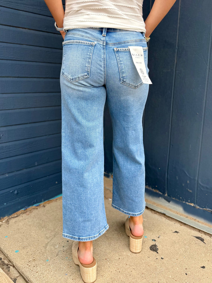 Minnie High Rise Cropped Embroidered Detail Jean by Risen