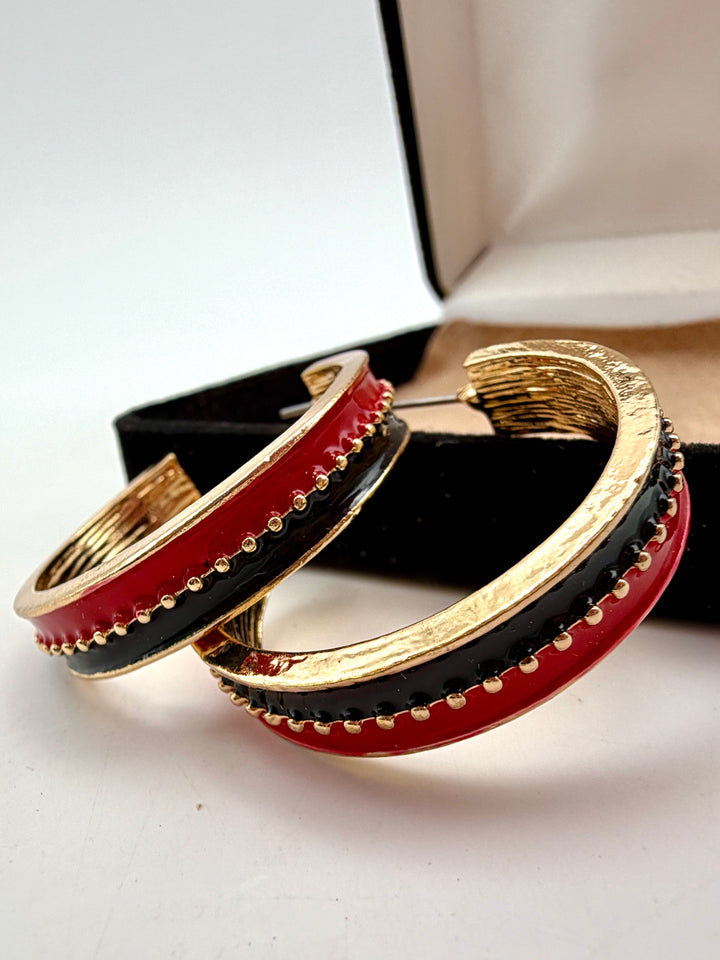 Double Take Red & Black Hoop Earrings