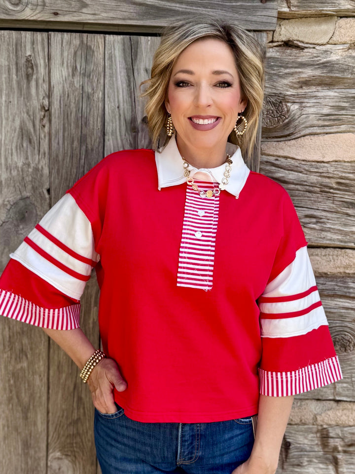 Red & Ready Collared Top