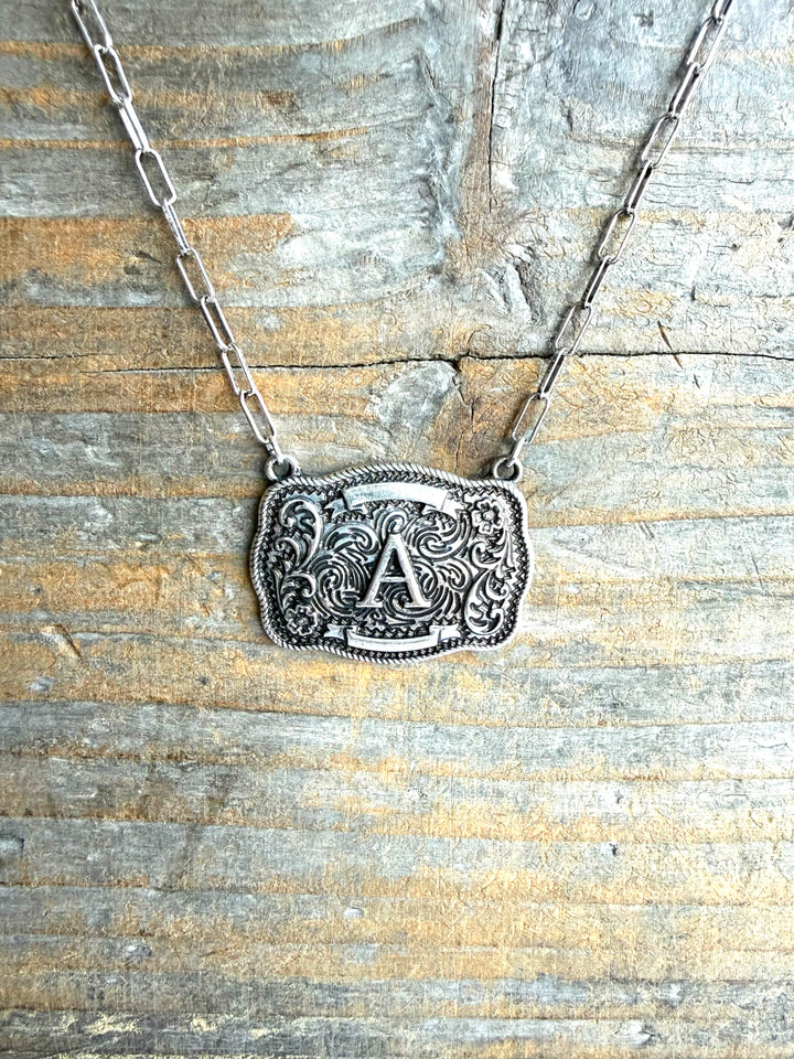 Western Belt Buckle Initial Necklace