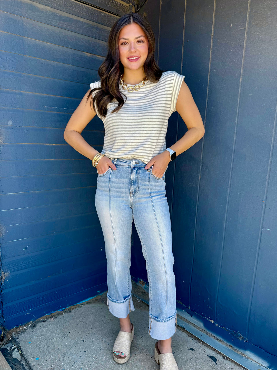 Annie High Rise Cuffed Ankle Straight Jeans by Risen
