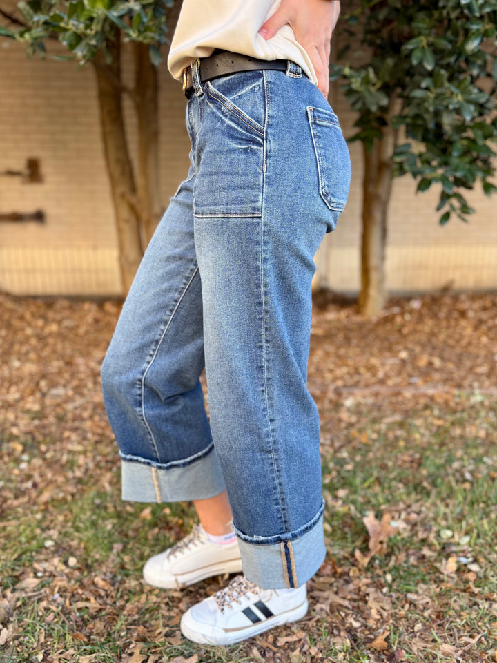 Jennifer Wide Leg Cuff Jean by KanCan