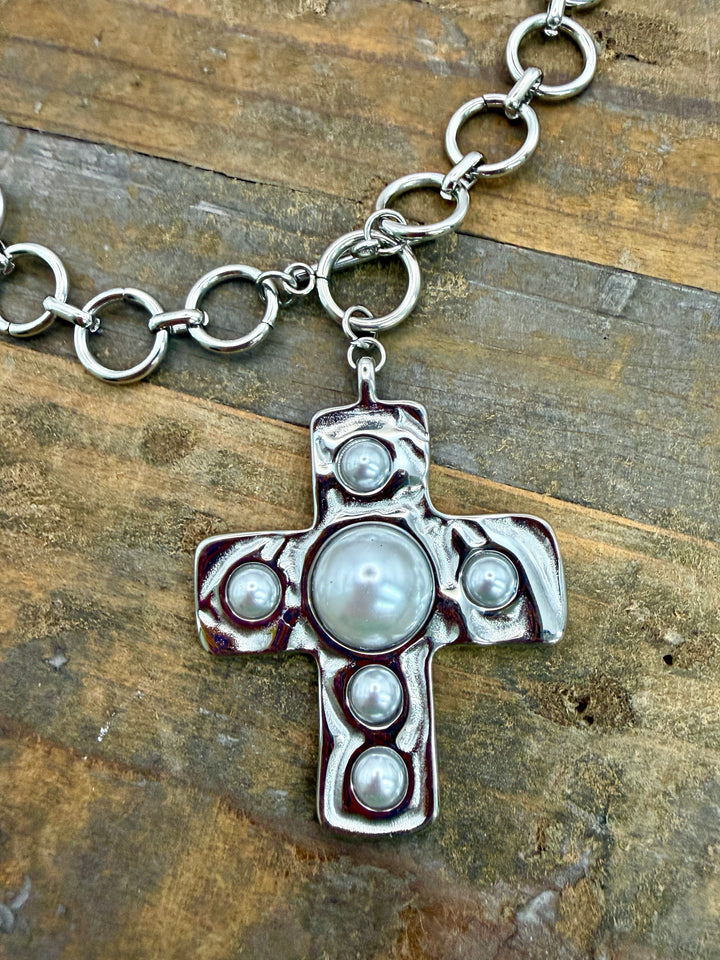 Harper Silver Cross Necklace by ChansuttPearls