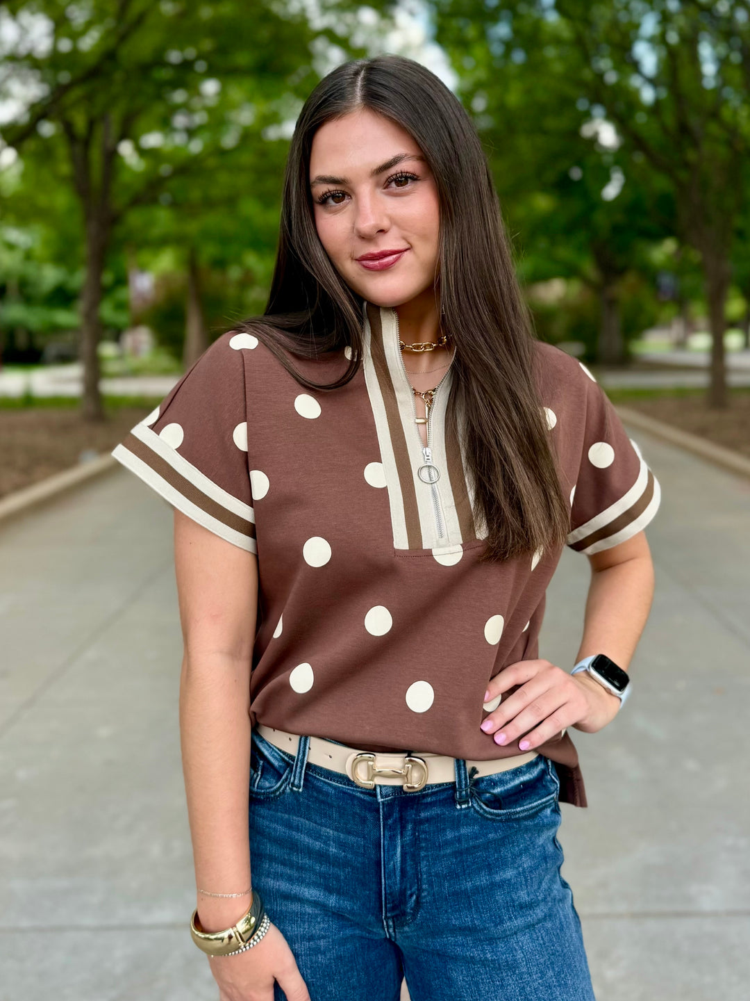 A Little Spotty Brown 1/4 Zip Top