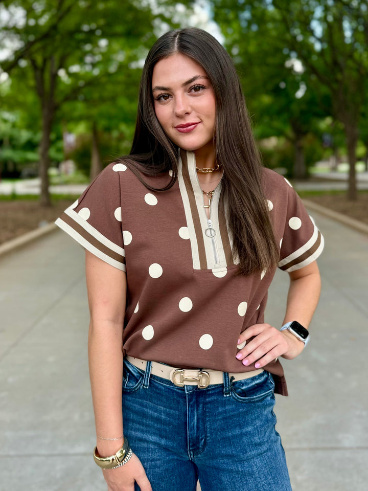 A Little Spotty Brown 1/4 Zip Top