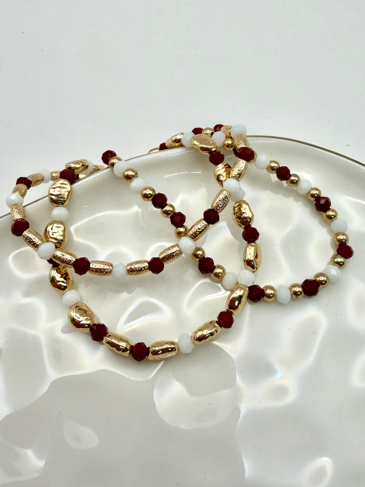 Maroon Beaded Bracelet Set