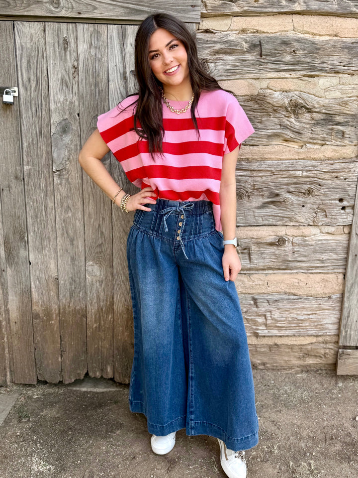 Cherry Pop Pink Striped Sweater