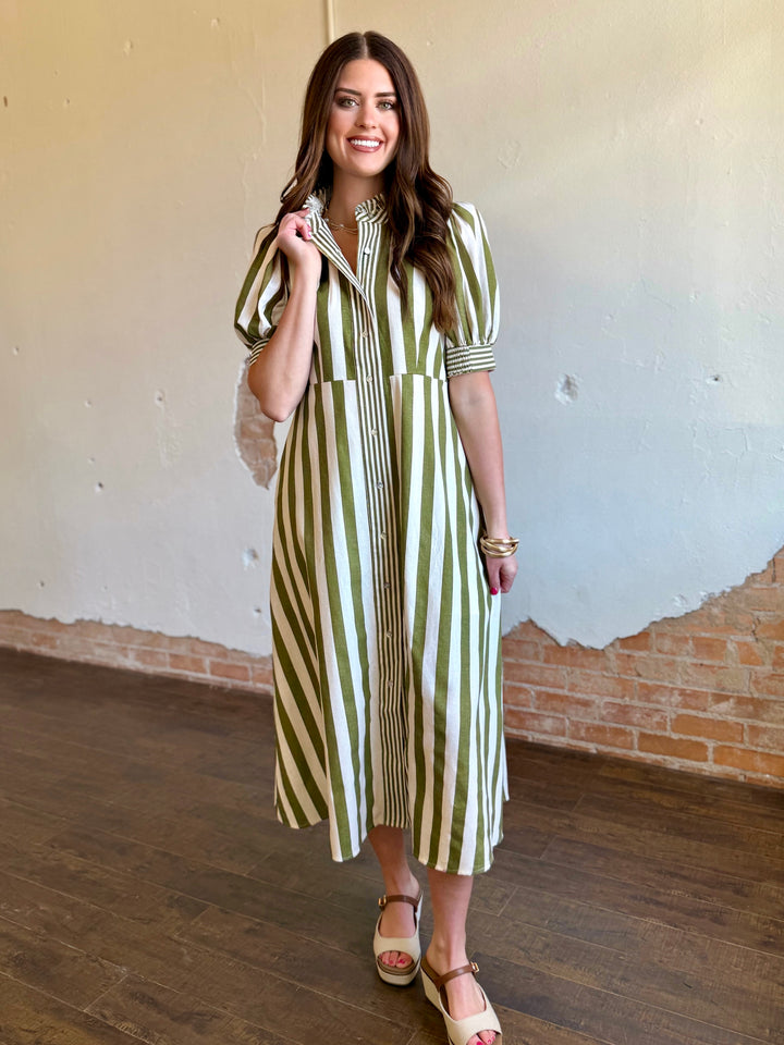 Olive Grove Striped Maxi Dress