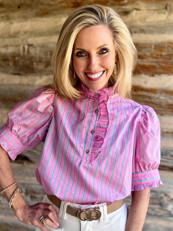 Spring Stroll Pink Striped Blouse