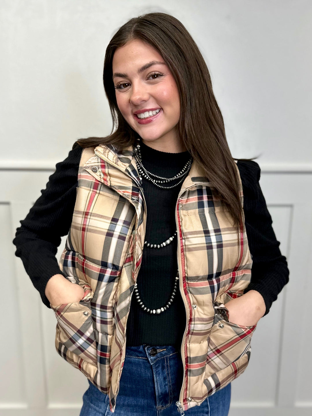 Major Wow Plaid Puff Vest
