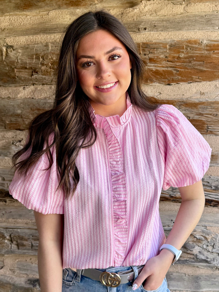 Sweet Magnolia Pink Seersucker Blouse