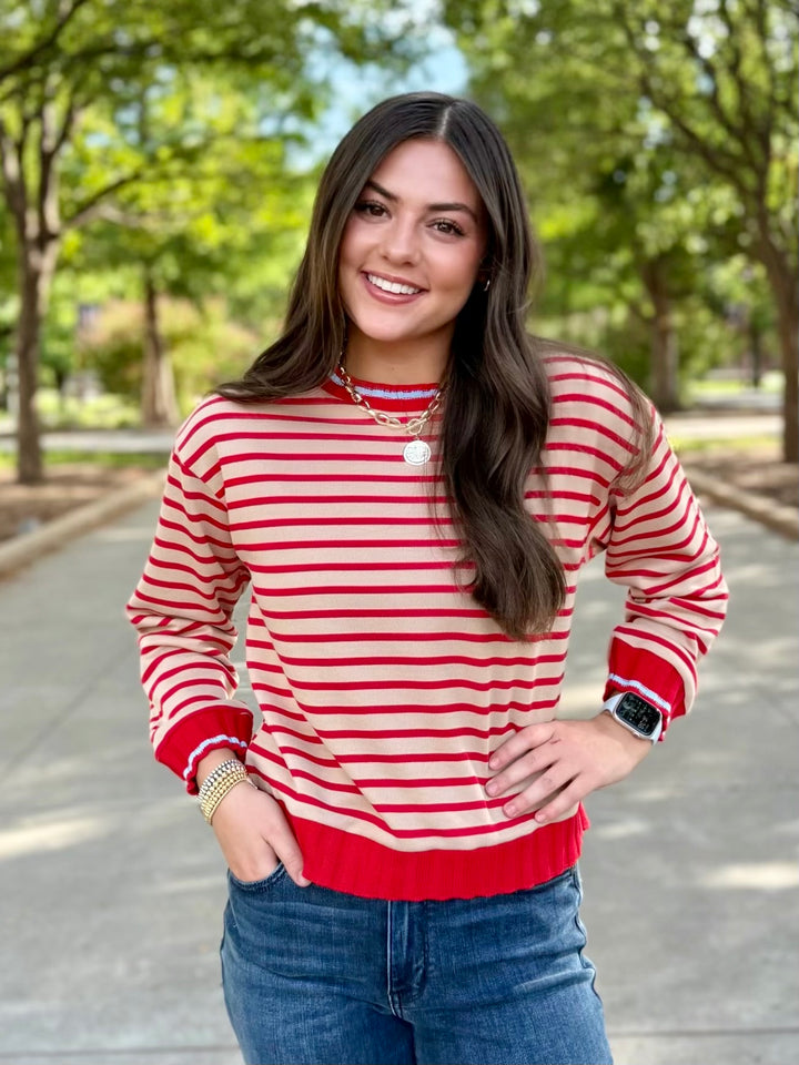 The Pop of Red Striped Top