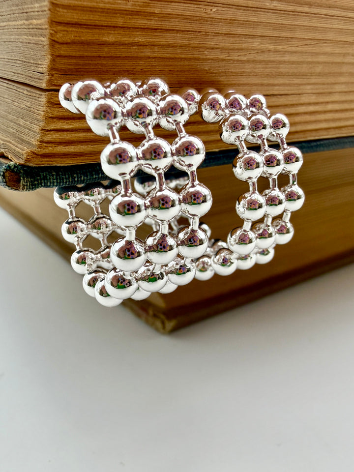 Dina Triple Beaded Silver Hoops