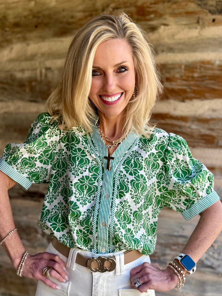 Simply Joy Green V-Neck Top